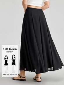 Ontre Petite 2026AW Autumn/Winter New Chiffon Fabric Women's Black Anti-Wrinkle Functional Fabric Comfortable Regular Fit Skirt Super Large Hem Insert Design Minimalist Elegant Old Money Style Women's Saint John's Day Minimalist Romantic French Luxury Texture Urban Fashion Business Casual Women's Clothing Office Wear Low-Key Old Money Style High-End Urban Commute Women's Clothing - Black - View 2