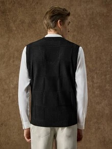 Manfinity CityGents Men's Solid Color Casual Daily Knit Vest - Black - View 2