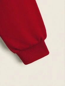 SHEIN EZwear 2件裝素色插肩袖長袖衛衣上衣，秋季日常上學穿搭，淺灰色與黑色，休閒基礎款 - 紅色 - 查看 4