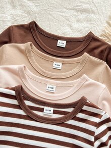 SHEIN Vintaside Kids 男嬰簡單舒適長袖上衣 4件組，秋季百搭 - 彩色 - 查看 4