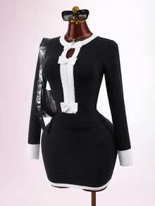 Mistrie Women's Colorblock Casual Cute Elegant Versatile Daily Outing Cardigan Everyday Date Black And White - Black and White - View 4