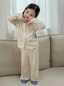 DAZY Infant/Toddler (Girl) Polka Dot Korean Style Autumn/Winter Loungewear - Apricot - View 1