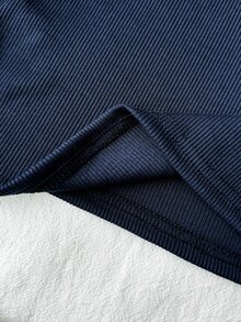 Teen Girls V-Neck Long Sleeve 2 In 1 Shirt Collar Fitted Knit T-Shirt - Navy Blue - View 6