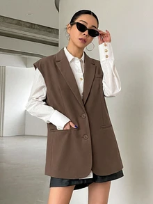 DAZY Women's Solid Color Casual Versatile Suit Vest - Brown - View 4