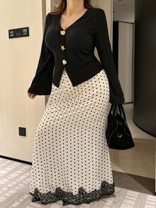 Vibekara Plus Size Sexy Style Top And Polka Dot Skirt 2 Pieces Set Fall - Black - View 5