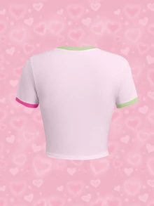 THE POWERPUFF GIRLS X SHEIN Women's Cartoon Print Cropped Fitted T-Shirt - White - View 2