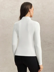Activina Women's Solid Color Rhinestone Design Long Sleeve Sports Polo Shirt - White - View 2