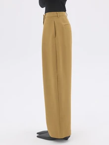 KÆRIA Hus High Waist Pleat Front Wide Leg Trousers - Compact Tailoring - Muted Chartreuse -Tailored - Pale Yellow - View 3