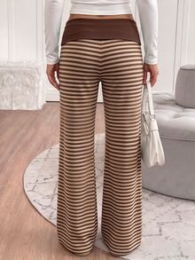 Tween Girl Striped Colorblock Casual Daily Flare Leg Pants - White - View 2