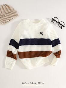 Cozy Pixies Young Boys Sweaters Autumn/Winter Thick Striped Knitted Pullover Sweater Long Sleeve Embroidered - Multicolor - View 5