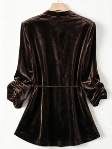 GlowEve CURVE Women's Fashion Elegant Elastic Pleated Long Sleeve V-Neck Hidden Button Placket Tie Satin Blazer, Suitable For Daily Wear And Commuting Fall - Brown - View 2