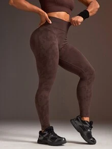 Powerista Women's Seamless Textured Leggings Scrunched Butt Lifting High Waist Yoga Pants For Gym Summer Complemented By A Camouflage Pattern Texture. - Brown - View 5