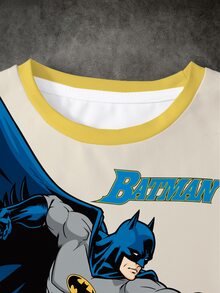BATMAN X SHEIN Kaos Lengan Pendek Kasual Sehari-hari Bergambar Kartun Huruf untuk Anak Laki-Laki - Putih - View 3