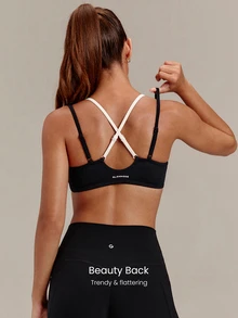 GLOWMODE Seamless Sun Chaser Mock 2-In-1 Sports Bra With Ruched Bust Push-Up Design & Removable Cups Low Impact Yoga Pilates Studio Active Wear - Black - View 3