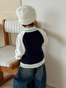 DAZY Infant (Boy) V-Neck Contrast Color Long Sleeve Autumn/Winter Cardigan - Multicolor - View 7
