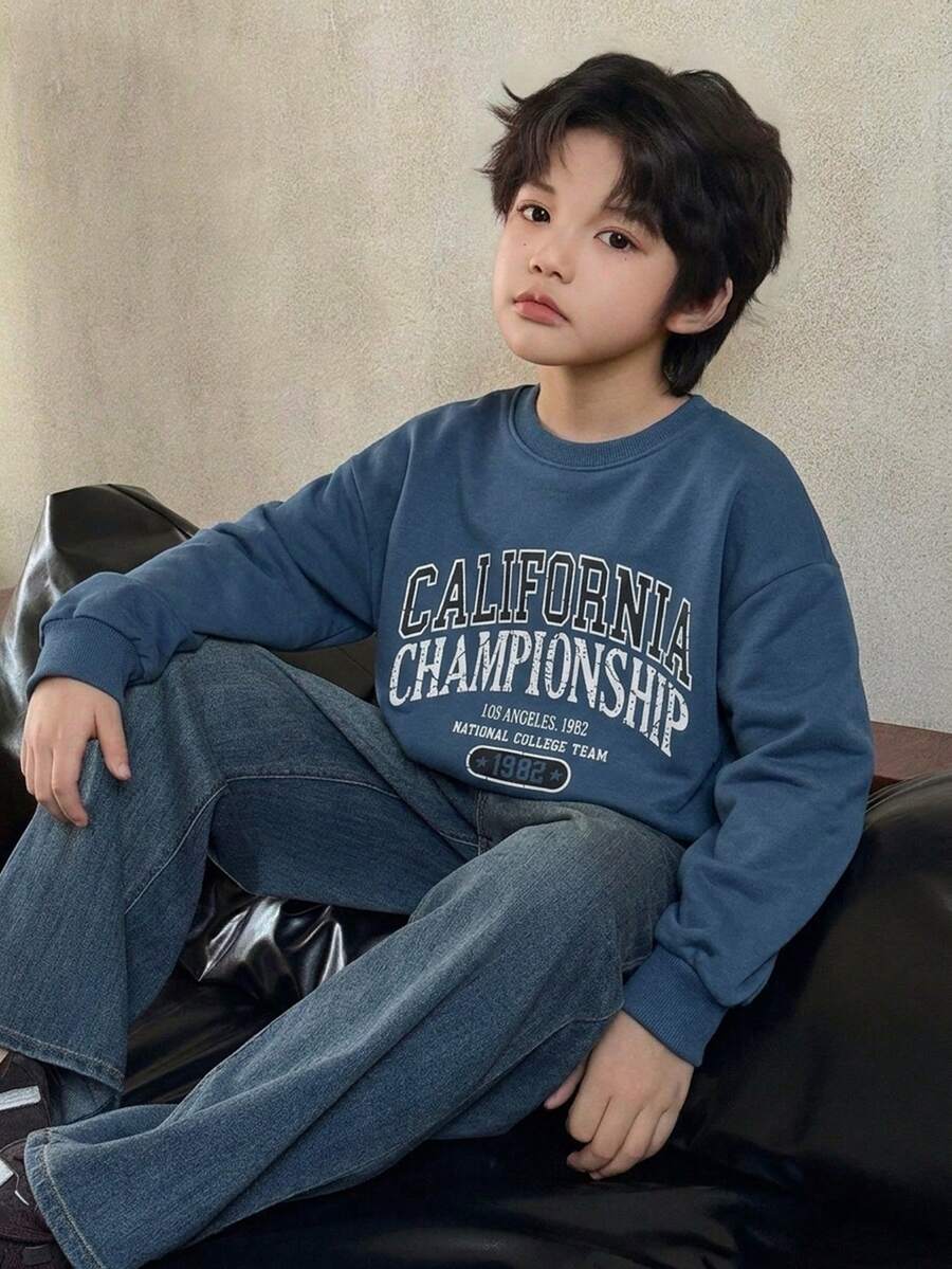 DAZY Boys (Big) Loose Casual Crew Neck Pullover Letter Print Sweatshirt, Autumn/Winter - Blue - View 1