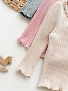 SHEIN 女嬰針織素色圓領休閒T恤上衣3件組，隨機3件，僅含上衣 - 黑色 - 查看 3