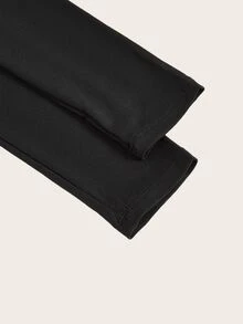 SHEIN BASICS 女款素色休閒日常長袖T恤 - 黑色 - 查看 3