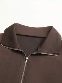 QUELARIE American Vintage Half-Zip Niche Sweatshirt 2 Pieces Set - Coffee Brown - View 5