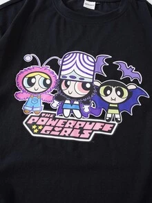 THE POWERPUFF GIRLS X SHEIN Men's Crew Neck Short Sleeve Casual T-Shirt - Black - View 3