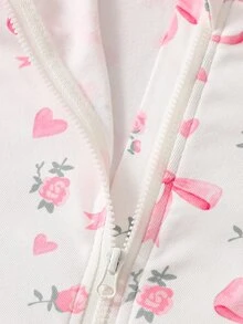 2件組女嬰長袖上衣與長褲套裝，粉色與白色卡通蝴蝶結愛心花朵星星印花，簡約休閒舒適柔軟修身居家服，四季適用 - 粉色 - 查看 8