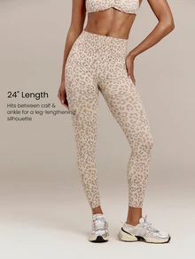 GLOWMODE Second-Skin Seamless Wild Glow Leopard Print Demi Bra & 24" Booty-Lifting Leggings Set Training Workout Gym Fitness Active Fall Winter Wear - Khaki - View 6