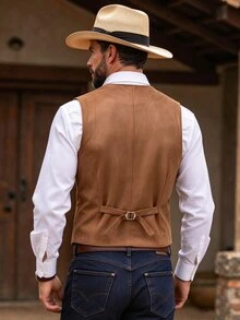 Manfinity Mode Áo vest da lộn phong cách cao bồi miền Tây cho nam, áo gile da retro 5 cúc cho đám cưới, dạ hội và trang phục thường ngày ... - màu nâu - Xem 2