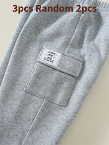 SHEIN 2pcs/Pack Celana Olahraga Bayi Laki-laki dengan Kantong Kargo dan Manset, Bahan Fleece Tebal, Celana Olahraga Musim Dingin - Grey - View 6
