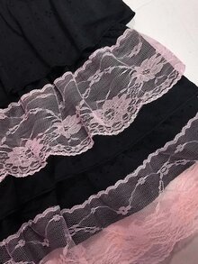 Sweetra CURVE 大尺碼女款對比色蕾絲荷葉邊下擺時尚裙 - 黑色 - 查看 6