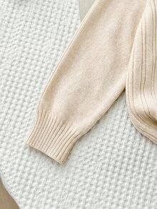 SHEIN 女嬰拼色領口長袖針織毛衣與百褶針織秋季裙套裝 - 杏色 - 查看 8