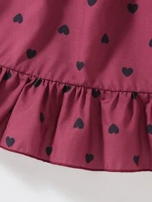 SHEIN Vintaside Kids 女童復古波點細肩帶洋裝，經典酒紅愛心配甜美酷感蝴蝶結，法式女孩風，荷葉邊下擺輕盈飄逸，寬鬆舒適清爽 - 酒紅色 - 查看 5