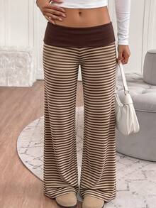 Tween Girl Striped Colorblock Casual Daily Flare Leg Pants - White - View 3