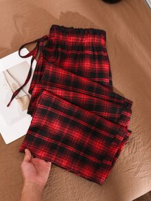 CosyJoli 大尺碼女款格紋休閒百搭日常旅行長褲 - 紅色 - 查看 7