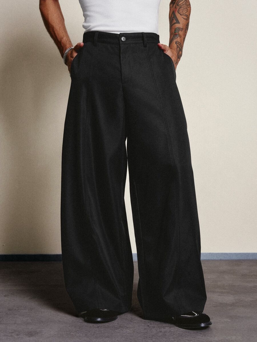 PAVTROS Men's Solid Color Pocket Wide Leg Loose Casual Pants - Black - View 1