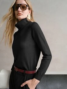 MOTF PREMIUM WOMEN'S SOLID COLOR LONG SLEEVE CASUAL VERSATILE TURTLENECK SWEATER - Black - View 7