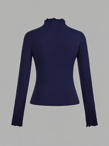 SHEIN EZwear 女款素色小立領長袖休閒T恤（2件組） - 彩色 - 查看 8