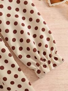 SHEIN Gaun Kerah Polkadot Vintage Lucu untuk Anak Perempuan - Coffee Brown - View 6