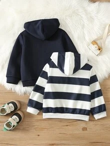 SHEIN 2件組買一送一兒童男孩女孩休閒連帽衛衣長袖基礎款秋季上衣返校服冬季外套職業日穿搭 - 彩色 - 查看 2