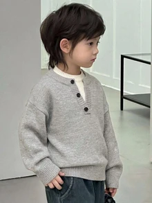 Dazy Kids Young Boy Solid Color Casual Versatile Daily Wear Long Sleeve Sweater - Light Grey - View 4
