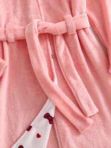 HELLO KITTY AND FRIENDS | SHEIN 青少年女孩睡衣，秋冬新款粉色保暖毛絨連帽長袖睡袍，休閒居家日常睡衣，1件裝 - 粉色 - 查看 4