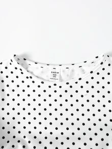 SHEIN 少女針織輕便灰色下擺拼接蕾絲休閒長袖T恤 - 白色 - 查看 3