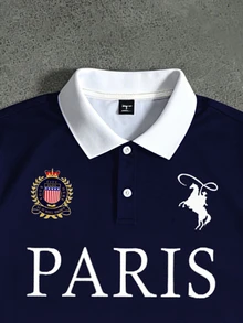 STYNVO Men's Letter Knight Pattern Casual Everyday Polo Shirt - Navy Blue - View 3