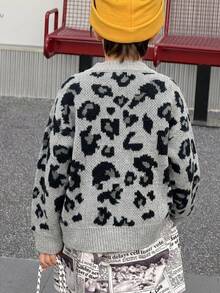 DAZY Young Boy Autumn/Winter Leopard Print Long Sleeve Knitted Cardigan - Dark Grey - View 2