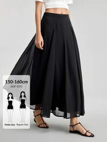 Ontre Petite 2026AW Autumn/Winter New Chiffon Fabric Women's Black Anti-Wrinkle Functional Fabric Comfortable Regular Fit Skirt Super Large Hem Insert Design Minimalist Elegant Old Money Style Women's Saint John's Day Minimalist Romantic French Luxury Texture Urban Fashion Business Casual Women's Clothing Office Wear Low-Key Old Money Style High-End Urban Commute Women's Clothing - Black - View 1