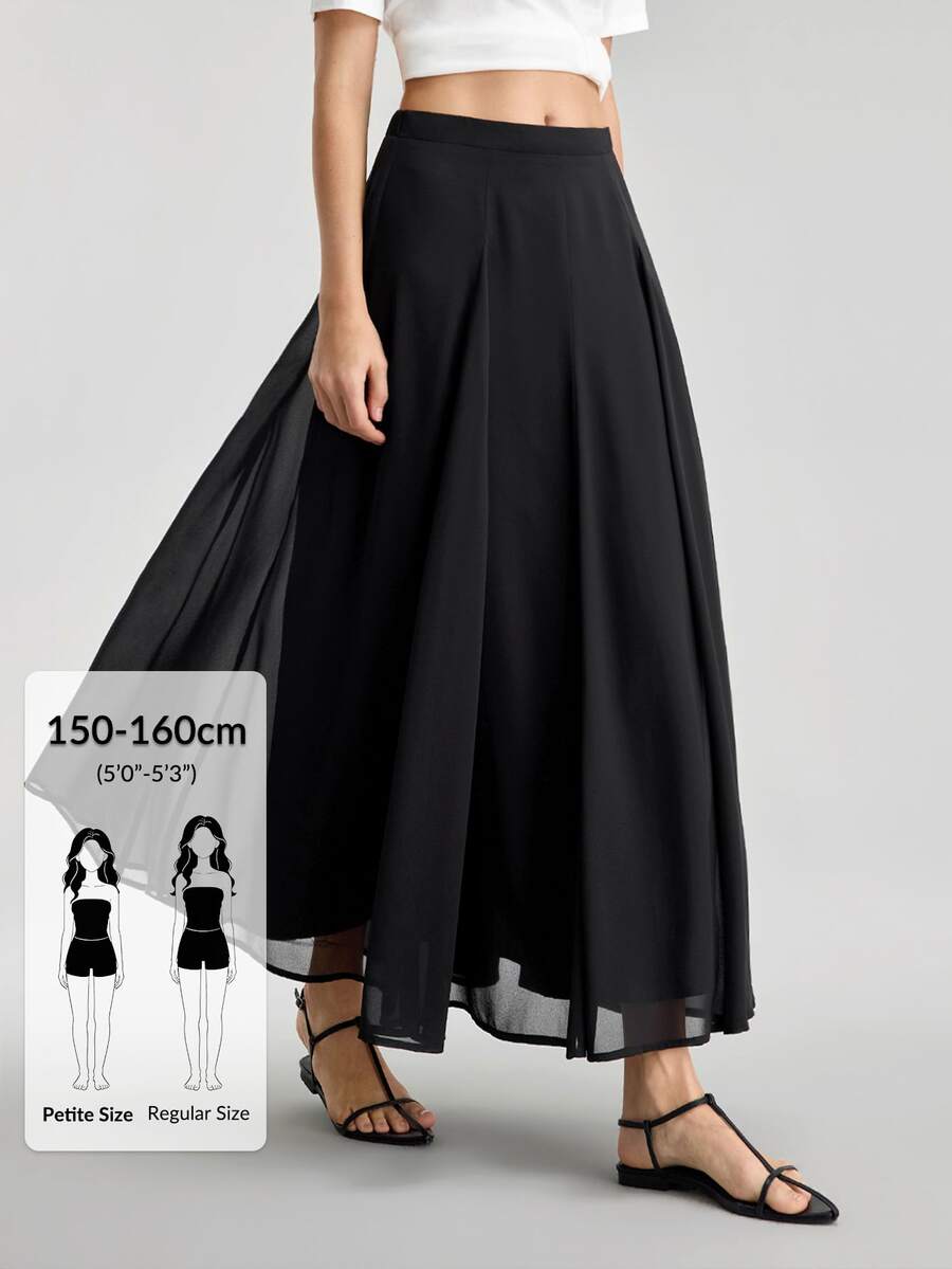 Ontre Petite 2026AW Autumn/Winter New Chiffon Fabric Women's Black Anti-Wrinkle Functional Fabric Comfortable Regular Fit Skirt Super Large Hem Insert Design Minimalist Elegant Old Money Style Women's Saint John's Day Minimalist Romantic French Luxury Texture Urban Fashion Business Casual Women's Clothing Office Wear Low-Key Old Money Style High-End Urban Commute Women's Clothing - Black - View 1