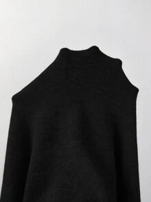 SHEIN 女款抽繩連帽針織開襟外套，秋季鈕扣前襟休閒毛衣 - 黑色 - 查看 6