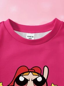 THE POWERPUFF GIRLS X SHEIN Baby Girl Cartoon Pattern Casual Daily Long Sleeve Sweatshirt - White - View 3