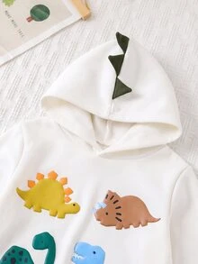 Cozy Pixies 小男孩卡通恐龍圖案針織柔軟連帽長袖套頭衛衣 - 彩色 - 查看 4