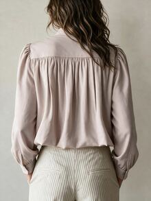 Penseblé Women's Solid Color Short Long Sleeve Stand Collar Jacket - Khaki - View 2