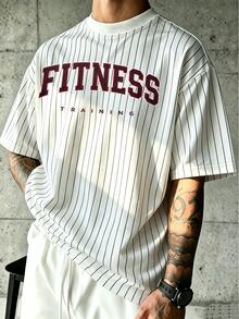 Sport MetroGents تي شيرت رجالي بنمط حروف وخطوط كاجوال للسفر اليومي والرياضة - الأسود - مشاهدة 1